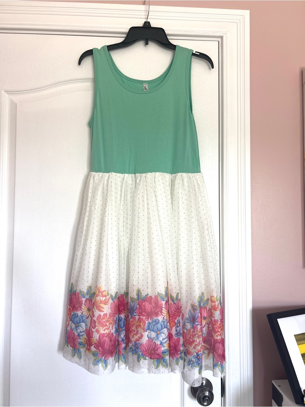 Knitworks Mint Green Tank Dress with Floral Border